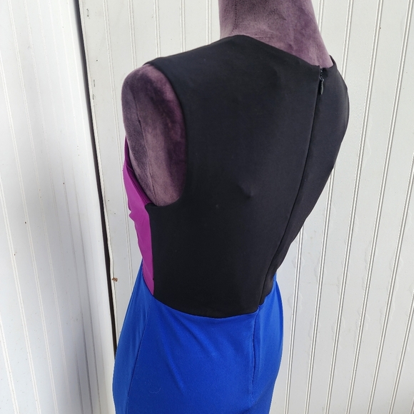 CALVIN KLEIN Sheath Dress Purple Black Blue Color Block Sleeveless Sletch Sz S - Picture 6 of 12